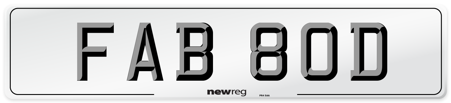 FAB 80D Number Plate from New Reg